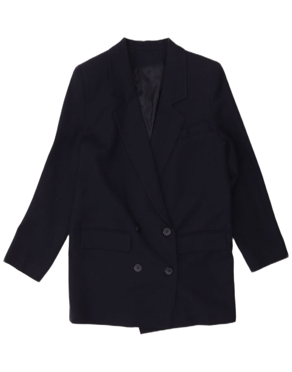 Giacca blazer doppiopetto vintage da donna UK 10 piccola blu navy