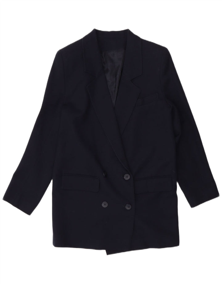 Giacca blazer doppiopetto vintage da donna UK 10 piccola blu navy