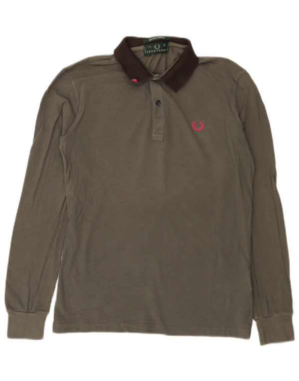 Polo da rugby da uomo a maniche lunghe Fred Perry, piccola, in cotone grigio