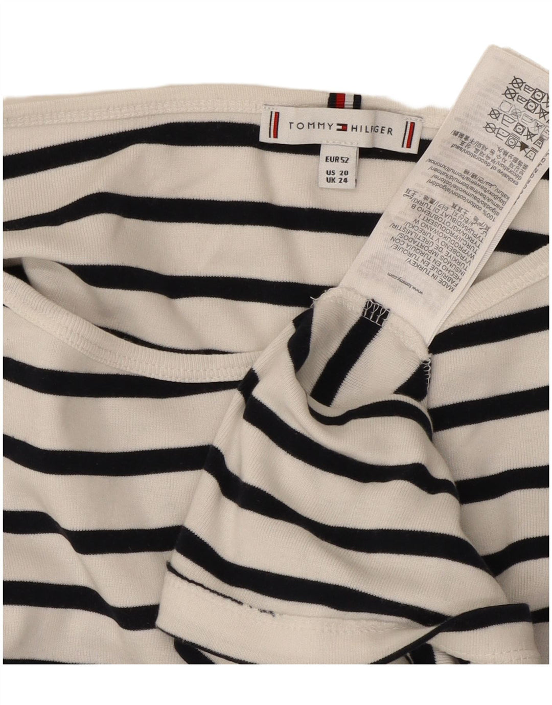TOMMY HILFIGER Top da donna manica 3/4 UK 24 4XL cotone a righe bianche