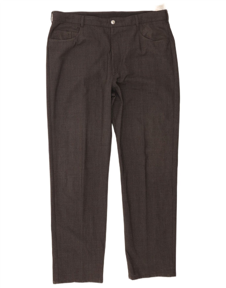 Pantaloni casual dritti da uomo Marks & Spencer W38 L31 Poliestere a quadri grigi