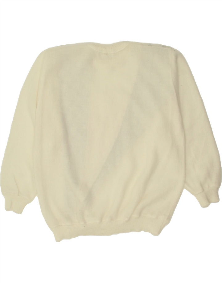 VINTAGE Womens Crew Neck Jumper Sweater UK 14 Medium White Floral Vintage Vintage and Second-Hand Vintage from Messina Hembry 