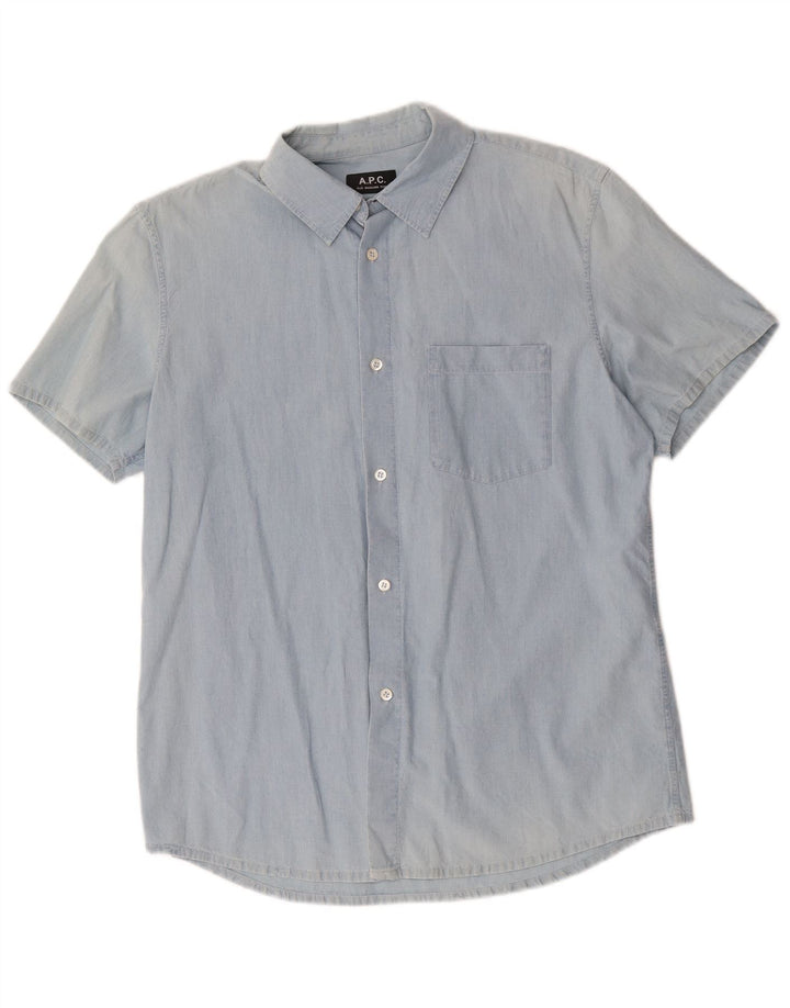 Camicia a maniche corte da uomo A.P.C blu medio