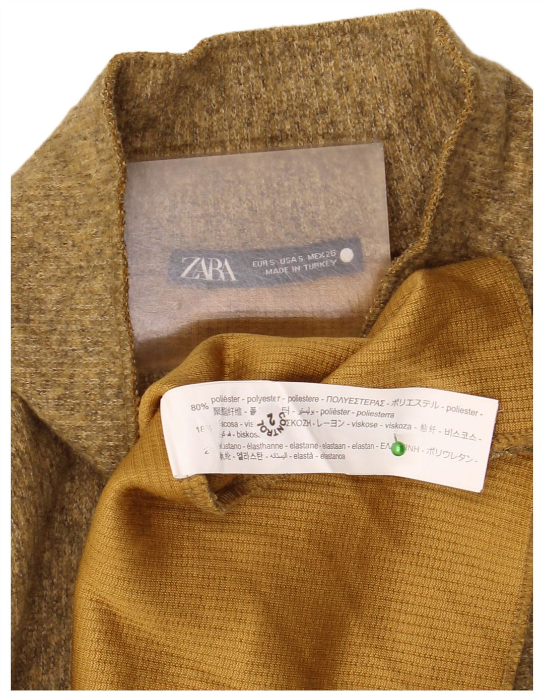 Top corto da donna Zara a maniche lunghe UK 10 piccolo poliestere chiazzato verde
