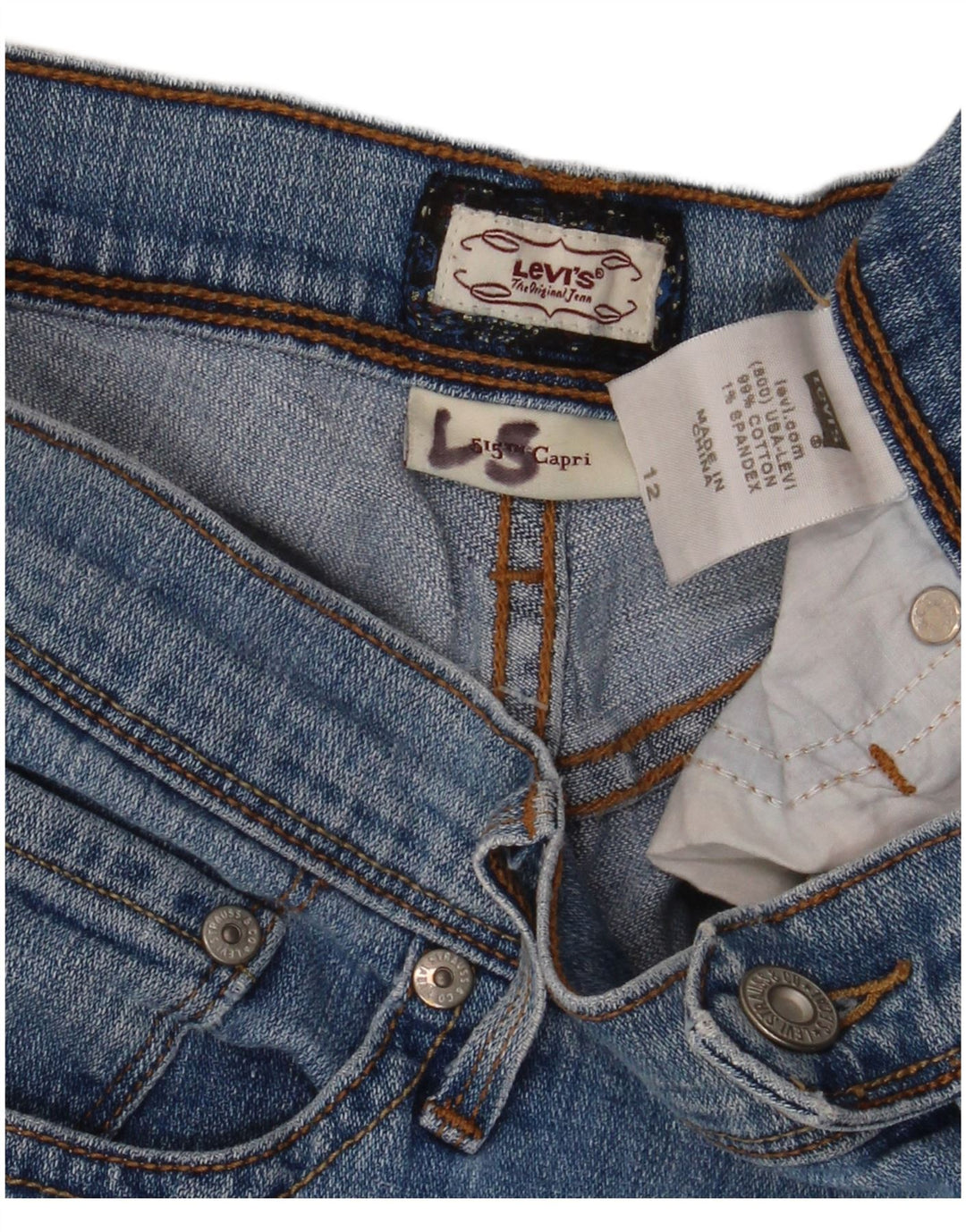 LEVI'S Pantaloncini di jeans 515 da donna US 12 Large W32 Cotone blu