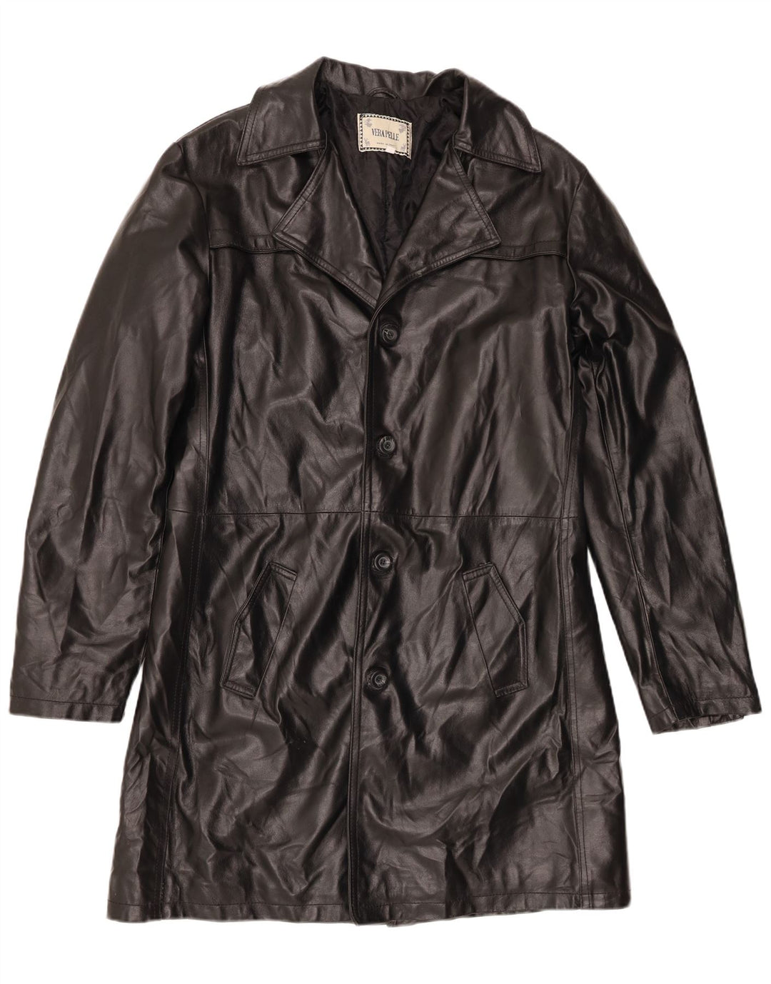 Cappotto in pelle vintage da uomo UK 42 XL in pelle nera