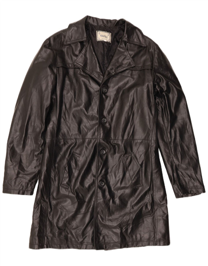 Cappotto in pelle vintage da uomo UK 42 XL in pelle nera