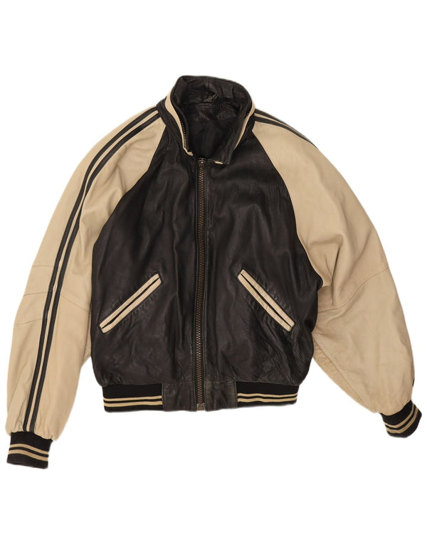 Giacca in pelle vintage da uomo UK 38 Pelle di agnello color block media nera