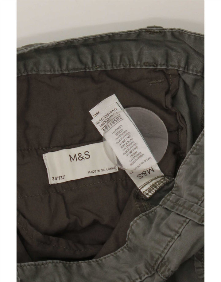 Pantaloni cargo dritti da uomo Marks & Spencer W34 L33 cotone kaki