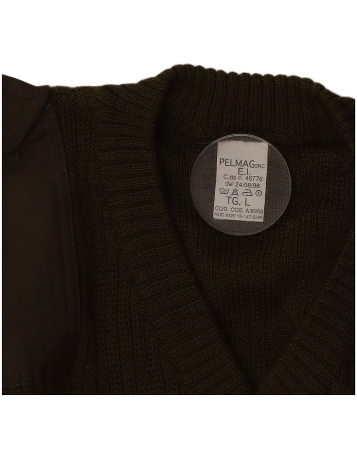 Maglione militare vintage da uomo con scollo a V grande color kaki