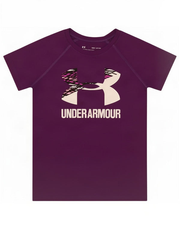 Under Armour Girls Heat Gear Graphic T-Shirt Top 7-8 Years Small Purple