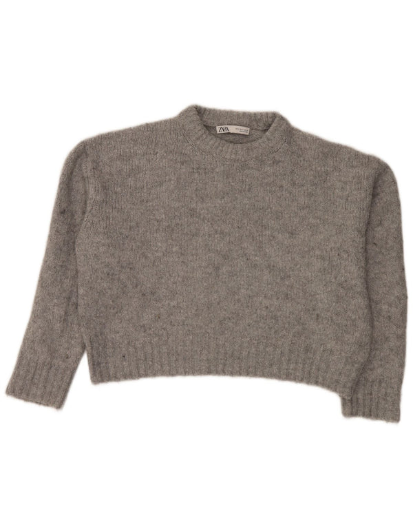 Maglione corto girocollo da donna Zara UK 10 piccolo grigio screziato