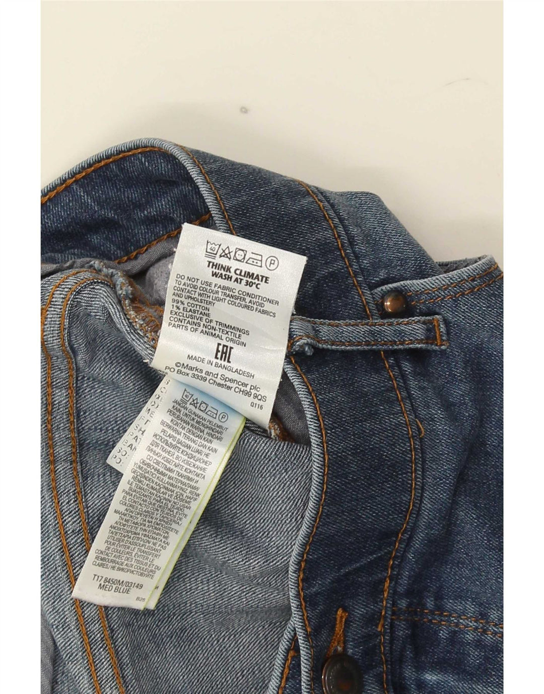 Jeans dritti vestibilità regolare da uomo Marks & Spencer W40 L33 cotone blu
