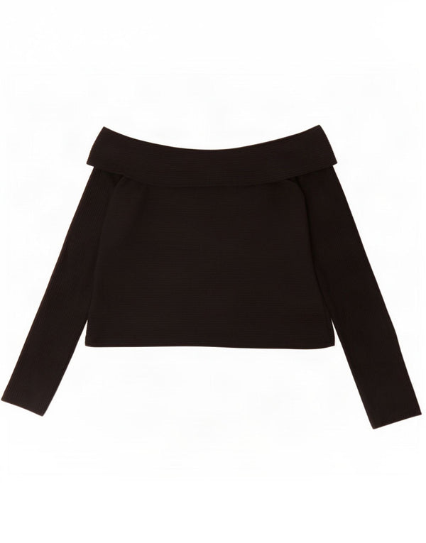 Zara Womens Trafaluc Long Sleeve Crop Off Shoulder Top UK 12 Medium Black