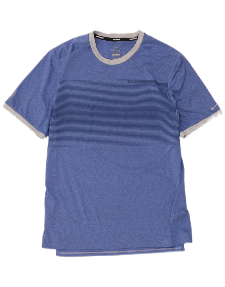 T-shirt Nike da uomo Dri Fit, top in poliestere a righe blu medio