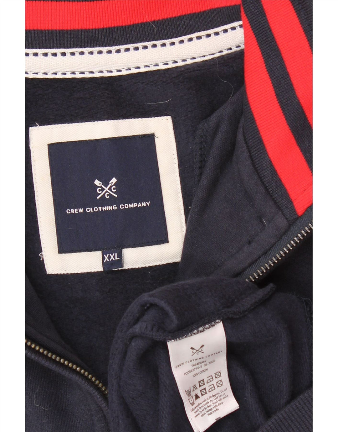 CREW CLOTHING Felpa da uomo con zip e collo maglione 2XL cotone blu navy