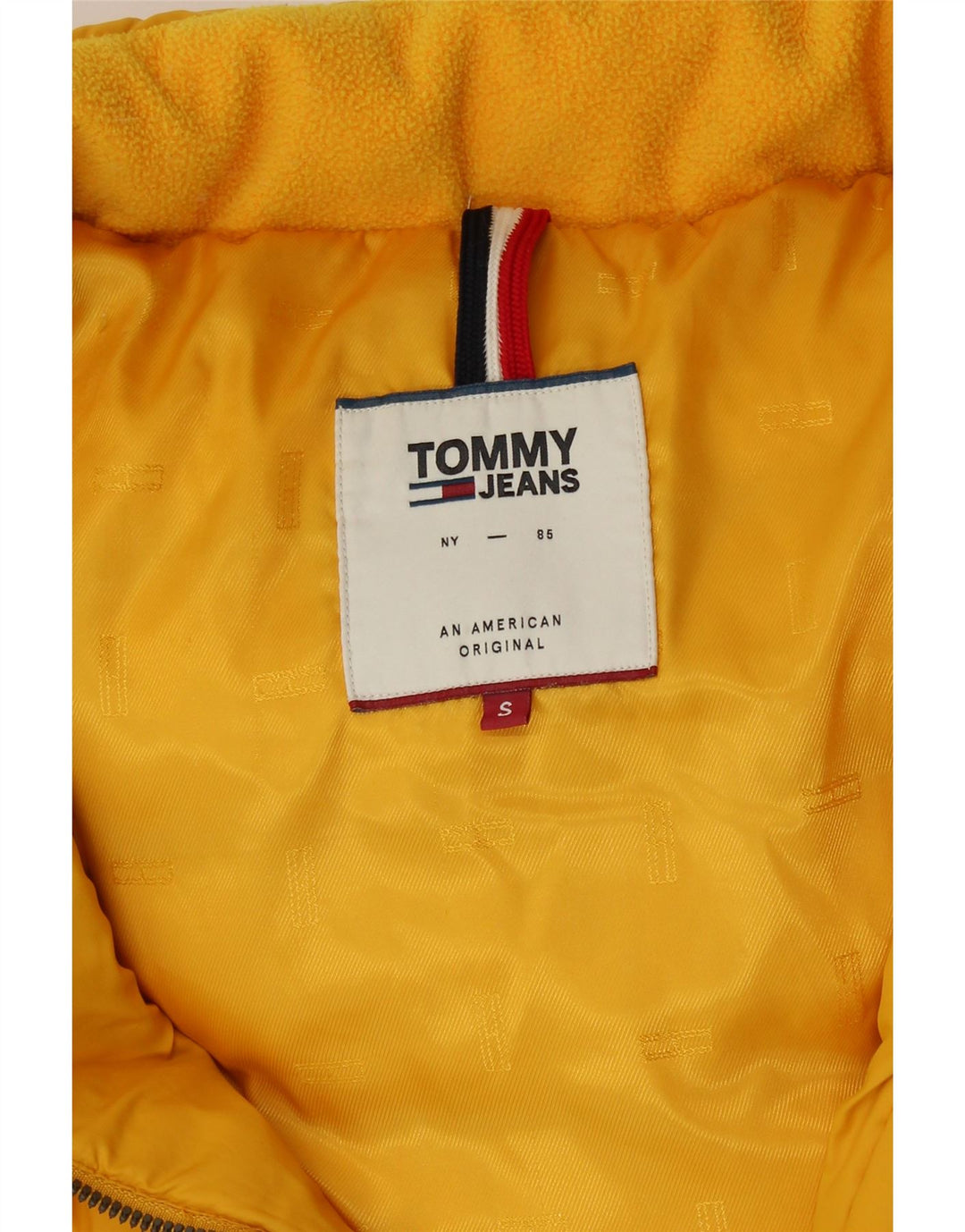TOMMY HILFIGER Giacca imbottita con cappuccio da donna UK 10 Small Poliestere giallo