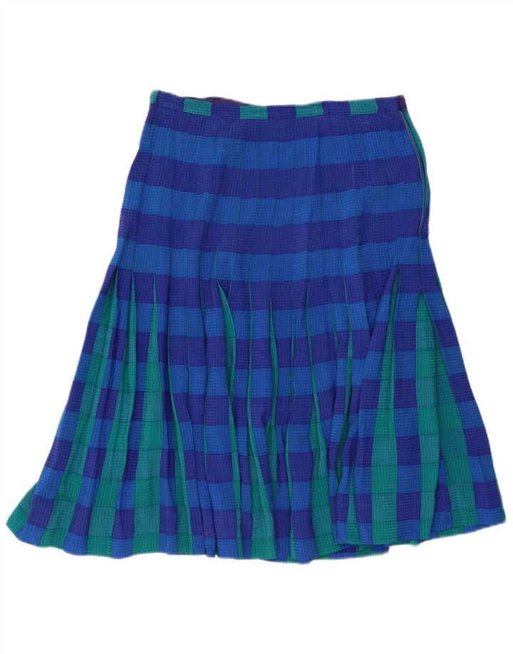 Gonna a pieghe vintage da donna W32 grande motivo a quadri blu