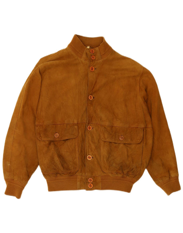 FABIO D Giubbotto bomber in pelle scamosciata da uomo UK 40 Grande in pelle beige