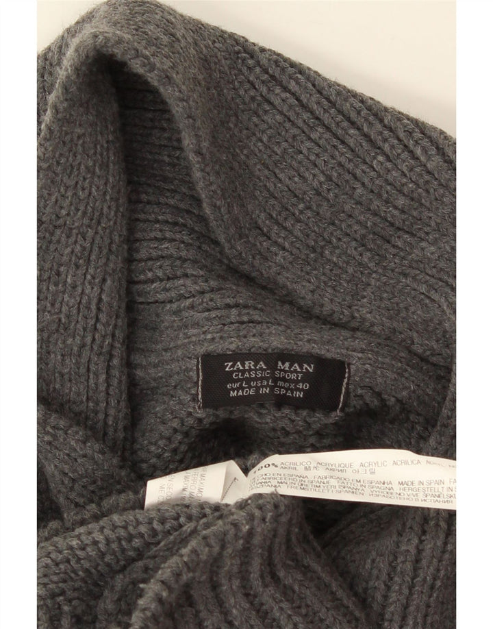 ZARA Maglione da Uomo con Collo a Scialle Grande in Acrilico Grigio