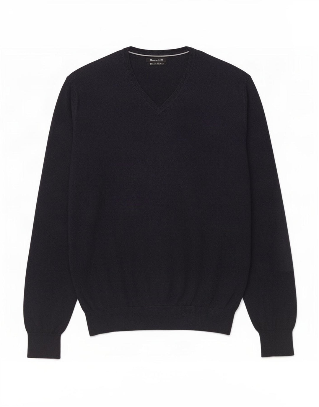 Massimo Dutti Maglione da uomo con scollo a V in cotone medio blu navy