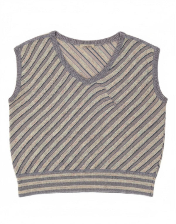 Canottiera vintage da donna UK 12 a righe viola medie