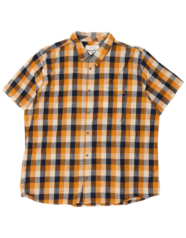 Camicia a maniche corte da uomo Weird Fish 2XL in cotone a quadretti arancione