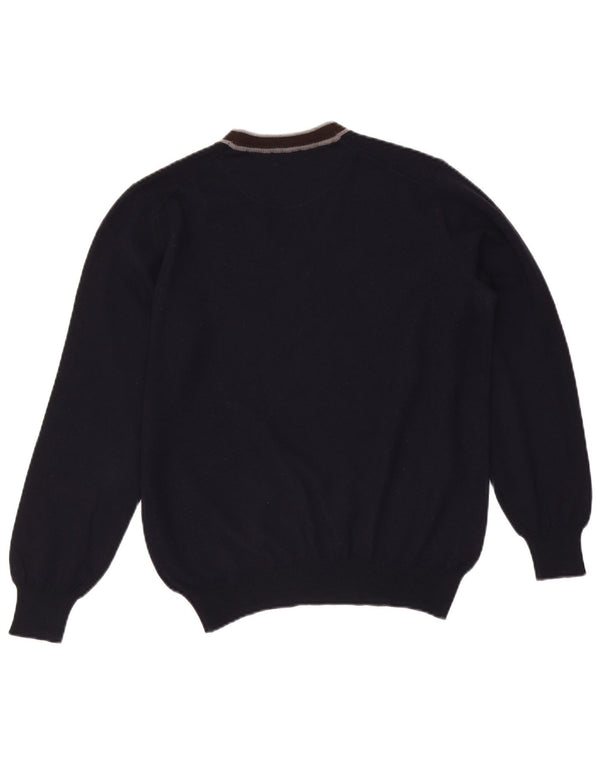 Maglione da uomo con scollo a V Fay, lana vergine color block medio blu navy