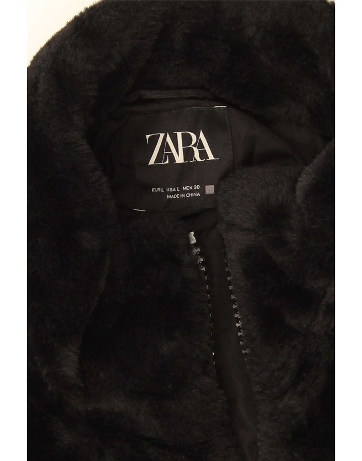 Giacca da donna in pelliccia sintetica Zara UK 16 grande poliestere nero