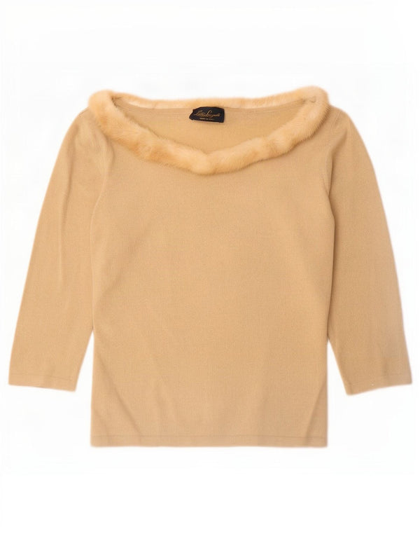 Luisa Spagnoli Womens Top 3/4 Sleeve UK 12 Medium Beige Wool