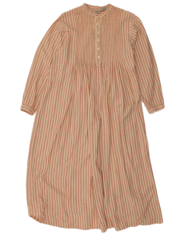 Abito lungo da donna a maniche lunghe L.L.Bean UK 10 piccolo a righe bianco sporco