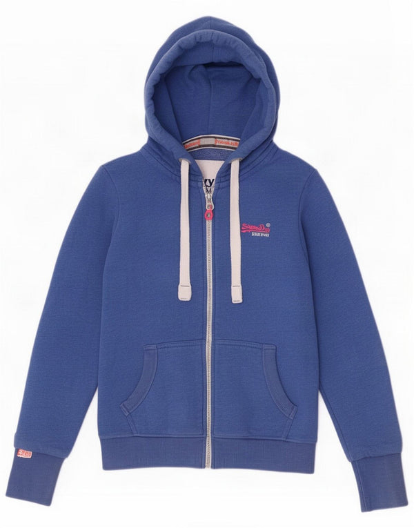 Superdry Felpa con cappuccio e zip da donna UK 14 Large Blu Cotone