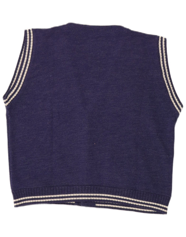 Maglione cardigan senza maniche vintage da uomo XL blu navy