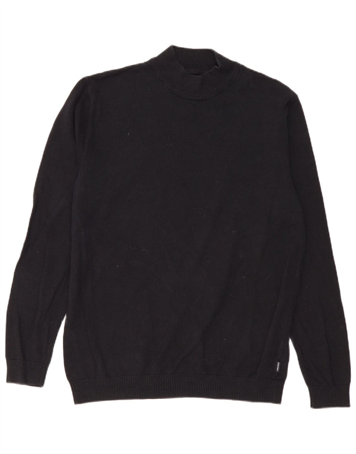 Jack & Jones Maglione da uomo con collo alto e maglione grande in cotone nero