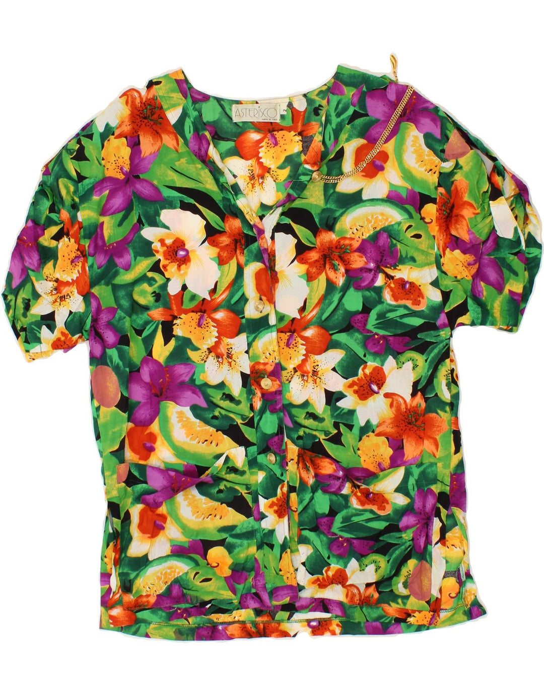 VINTAGE Womens Short Sleeve Shirt Blouse UK 12 Medium Multicoloured Floral Vintage Vintage and Second-Hand Vintage from Messina Hembry 
