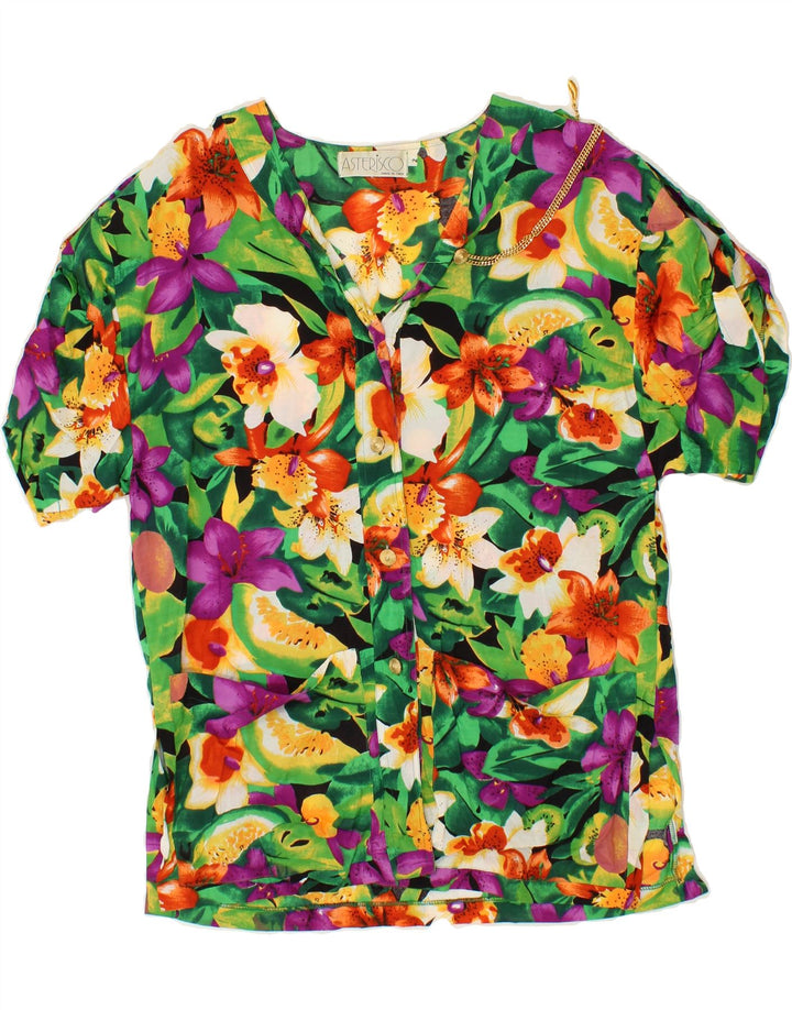 VINTAGE Womens Short Sleeve Shirt Blouse UK 12 Medium Multicoloured Floral Vintage Vintage and Second-Hand Vintage from Messina Hembry 