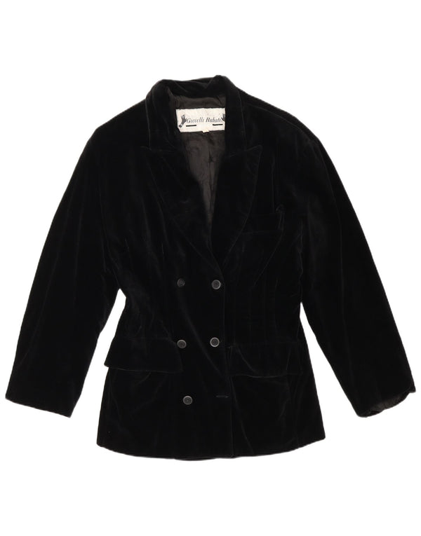 Giacca blazer in velluto doppio petto vintage da donna UK 10 piccola nera