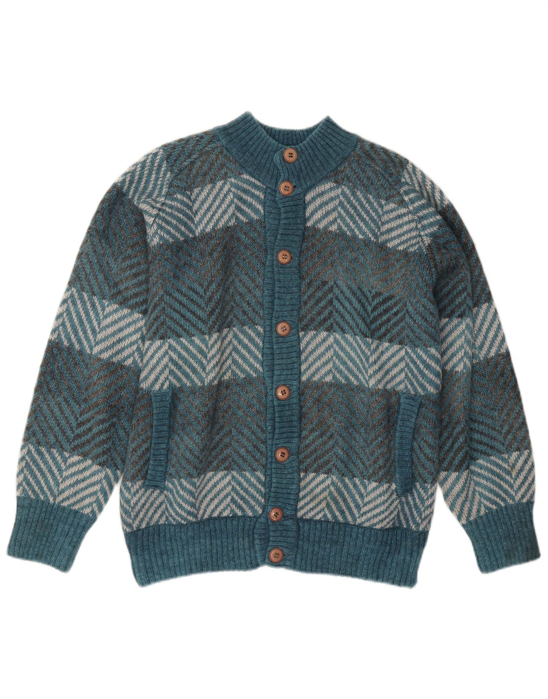 Maglione cardigan da uomo vintage grande Chevron blu