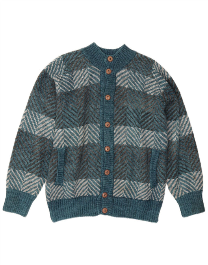 Maglione cardigan da uomo vintage grande Chevron blu