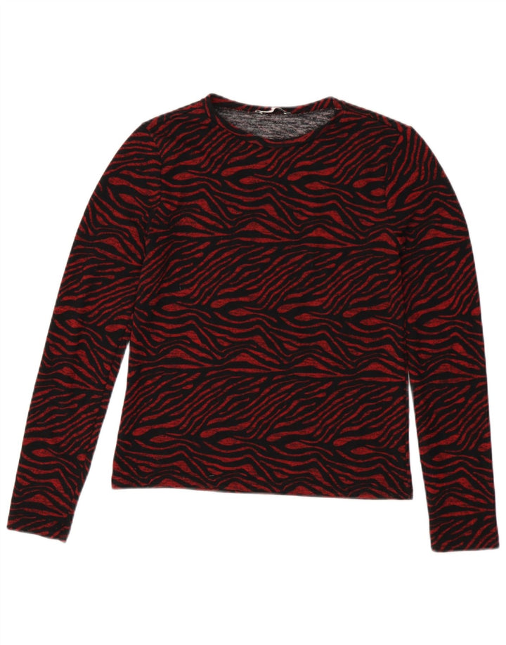 Top Zara da donna a maniche lunghe UK 10 piccola stampa animalier rossa