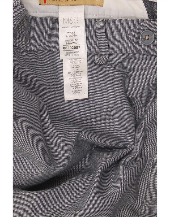 Pantaloni da abito dritti da uomo Marks & Spencer W38 L29 poliestere blu
