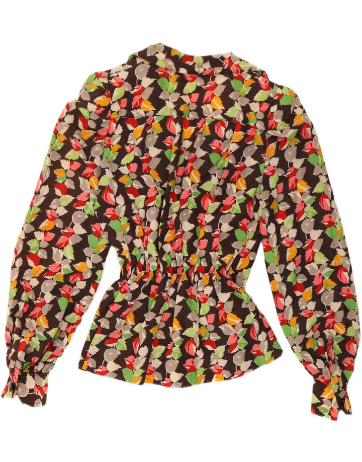 Camicetta vintage da donna a maniche lunghe UK 12 floreale multicolore medio