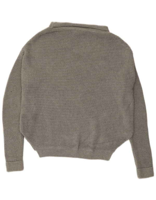 Maglione maglione oversize da donna con collo alto Topshop UK 10 piccolo cotone grigio