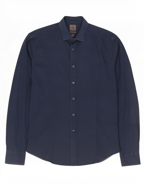 Camicia slim fit da uomo Calvin Klein taglia 40 15 3/4 cotone blu navy medio