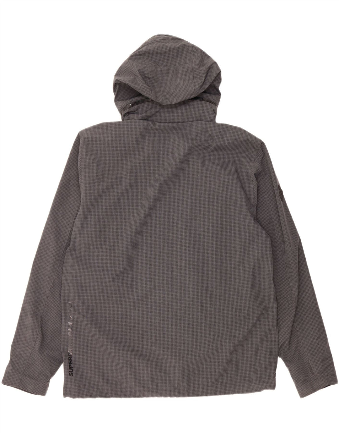 Giacca antipioggia da uomo con cappuccio grafico Superdry UK 46 3XL Poliestere a quadri grigio