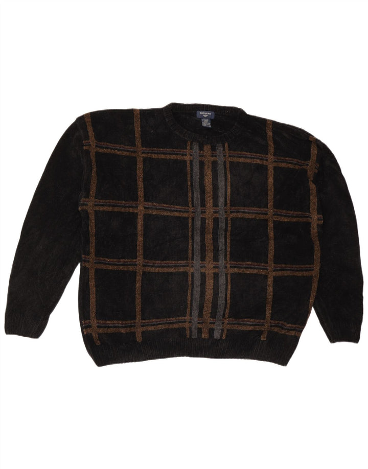 DOCKERS Maglione maglione girocollo da uomo XL nero a quadri in acrilico