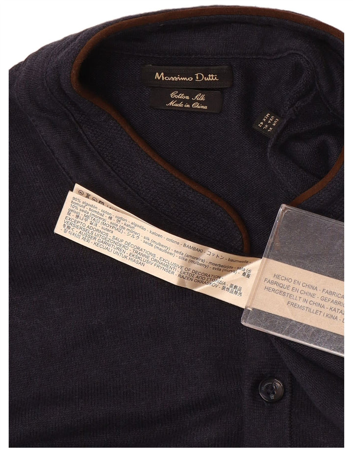 Massimo Dutti Maglione da uomo con collo a bottoni XL in cotone blu navy
