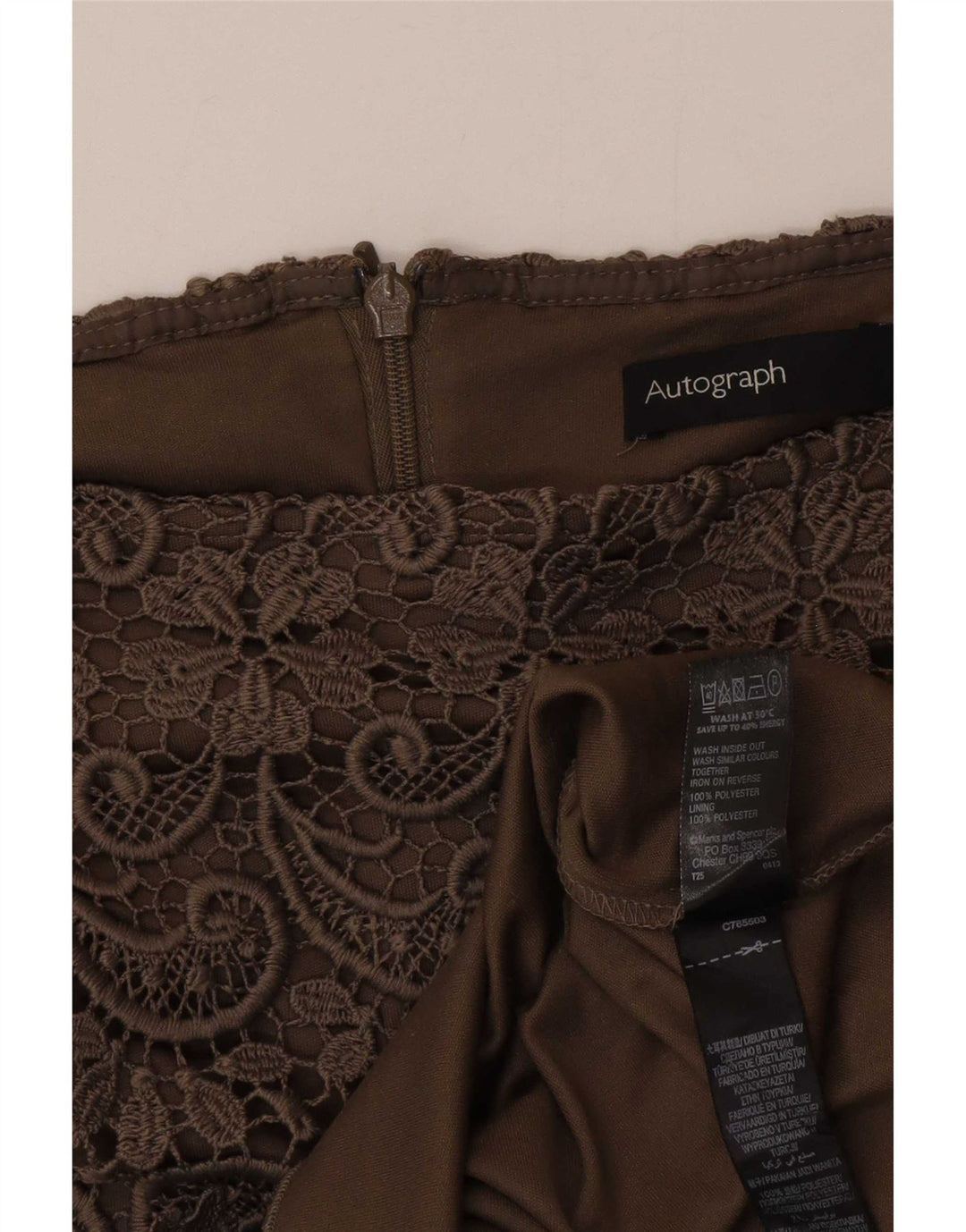 Gonna dritta autografa da donna Marks & Spencer UK 12 media W30 kaki