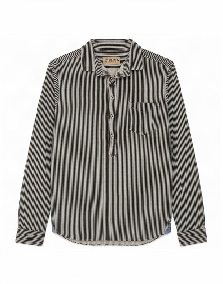 Camicia pullover vintage da uomo in cotone gessato blu medio