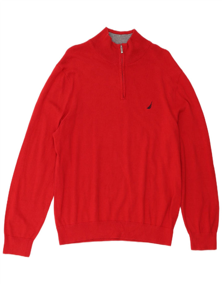 Maglione da uomo Nautica con zip e collo grande in cotone rosso